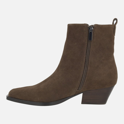 Brown suede leather ankle boots for women AFT JERSEY