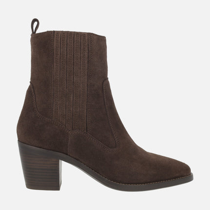 AFT Nevada women's heeled ankle boots in brown suede