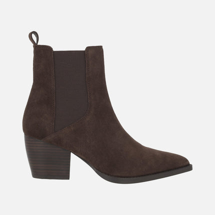 AFT HONORE heeled ankle boots in brown suede with elastics