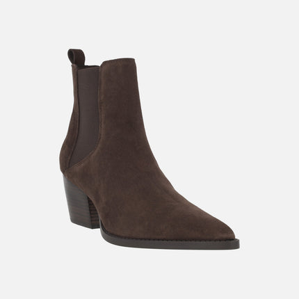 AFT HONORE heeled ankle boots in brown suede with elastics