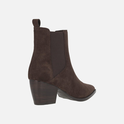 AFT HONORE heeled ankle boots in brown suede with elastics