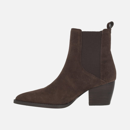 AFT HONORE heeled ankle boots in brown suede with elastics