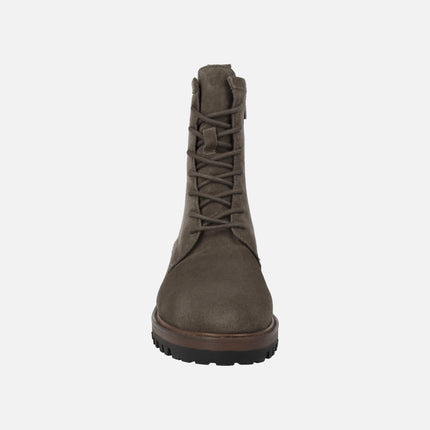 AFT MILITARE ankle boots in taupe suede with laces and zipper