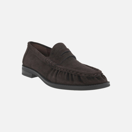 AFT OXFORD moccasins for women in brown suede with mask and gathers