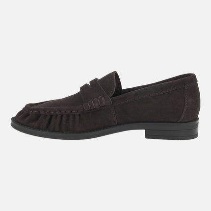 AFT OXFORD moccasins for women in brown suede with mask and gathers