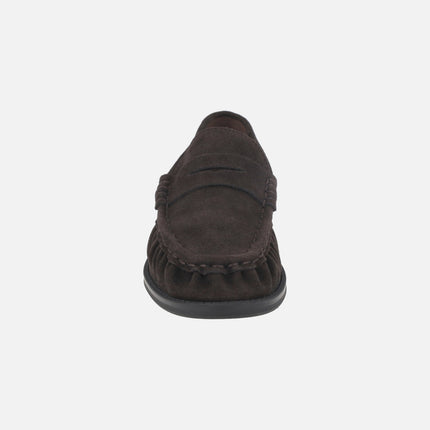 AFT OXFORD moccasins for women in brown suede with mask and gathers