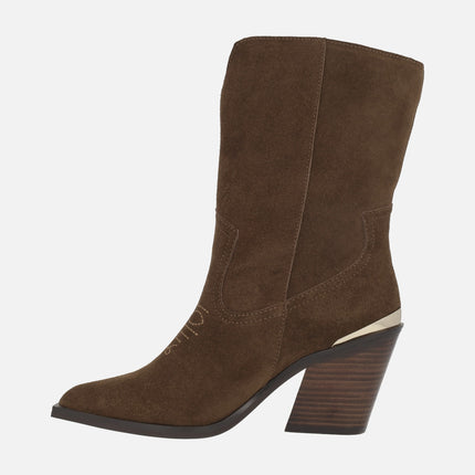 Botas para mujer en serraje marrón estilo cowboy con flecos