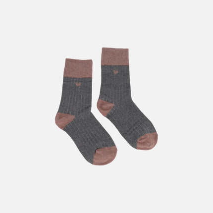 Two-tone socks for women in gray and pink, one size 36-41