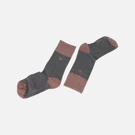 Two-tone socks for women in gray and pink, one size 36-41