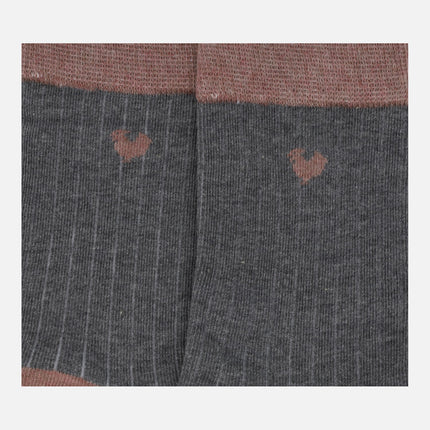 Two-tone socks for women in gray and pink, one size 36-41