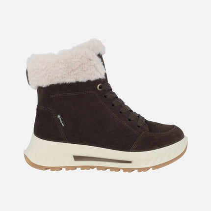 Botines marrones para mujer con collarín de pelo y membrana GORE-TEX