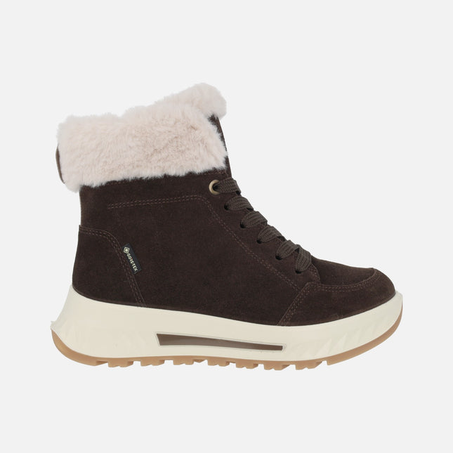Botines marrones para mujer con collarín de pelo y membrana GORE-TEX