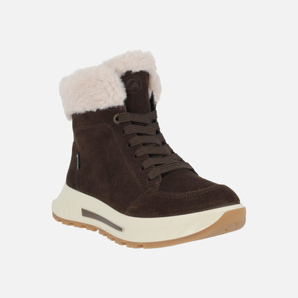 Botines marrones para mujer con collarín de pelo y membrana GORE-TEX