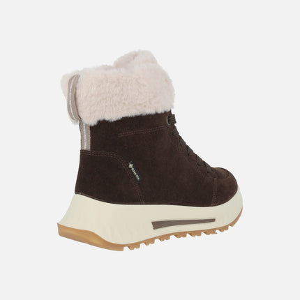 Botines marrones para mujer con collarín de pelo y membrana GORE-TEX