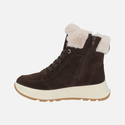 Botines marrones para mujer con collarín de pelo y membrana GORE-TEX