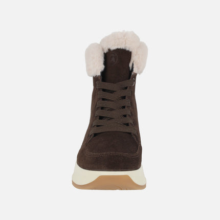 Botines marrones para mujer con collarín de pelo y membrana GORE-TEX