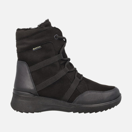 Botines de cordones para mujer en negro con membrana impermeable