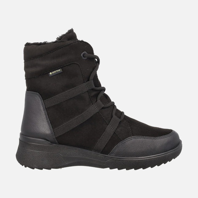 Botines de cordones para mujer en negro con membrana impermeable