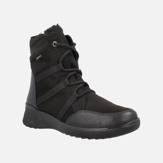 Botines de cordones para mujer en negro con membrana impermeable