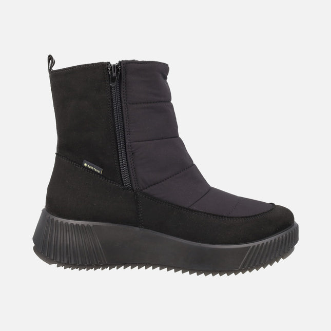 Botines negros para mujer en tejido acolchado con doble cremallera y membrana GORE-TEX