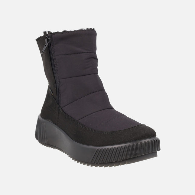 Botines negros para mujer en tejido acolchado con doble cremallera y membrana GORE-TEX