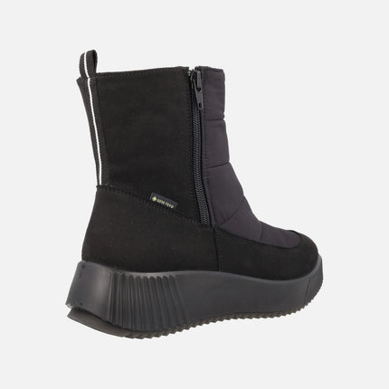 Botines negros para mujer en tejido acolchado con doble cremallera y membrana GORE-TEX