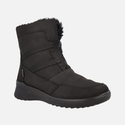 Botines negros para mujer en tejido con cremallera frontal y GORE-TEX