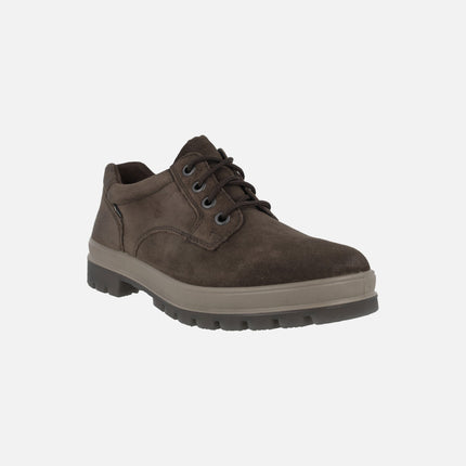 Zapatos de cordones para hombre en serraje marrón con membrana GORE-TEX