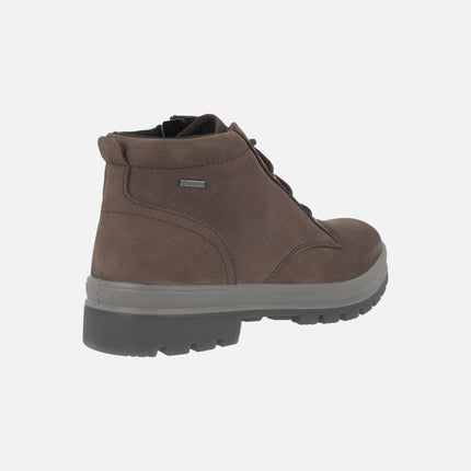 Low lace-up ankle boots for men in taupe nubuck with waterproof membrane