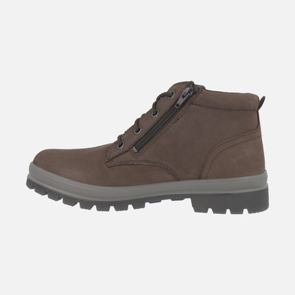 Low lace-up ankle boots for men in taupe nubuck with waterproof membrane