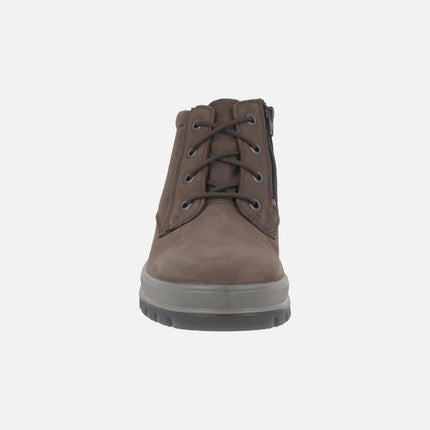 Low lace-up ankle boots for men in taupe nubuck with waterproof membrane