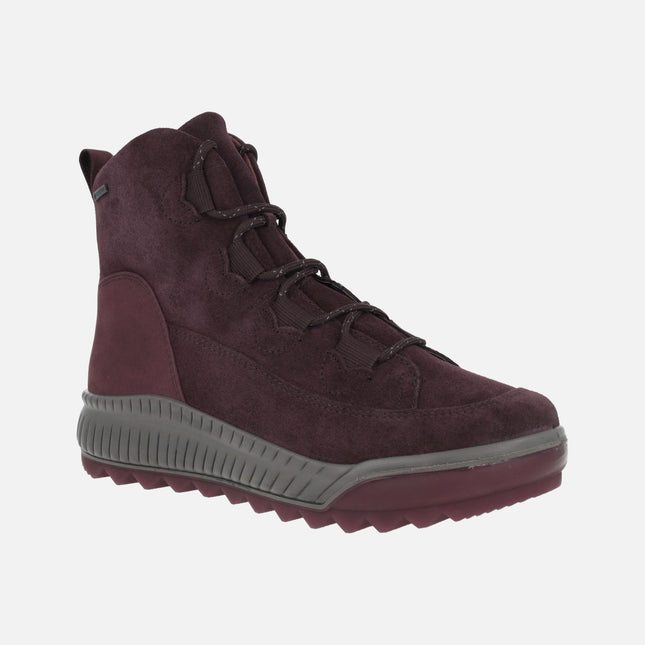 Botines de cordones con membrana GORE-TEX en combinado burdeos