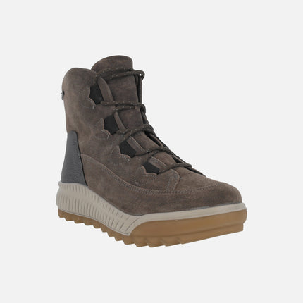 Botines de cordones para mujer con membrana impermeable en combinado taupe