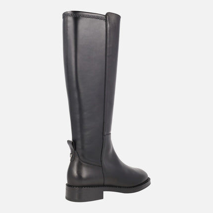 Botas altas de piel negra con parte trasera elástica C-7705