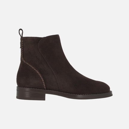 Brown suede leather ankle boots with braided leather detail