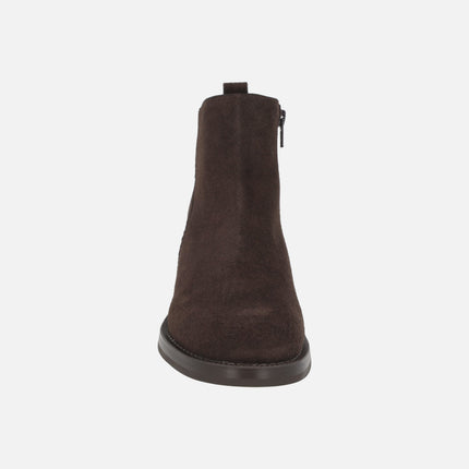 Brown suede leather ankle boots with braided leather detail