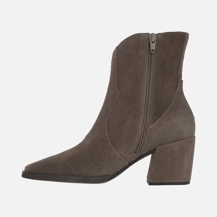 Botines de tacón Duna 02 en serraje topo