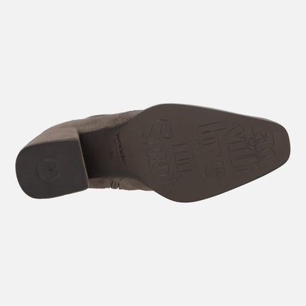 Botines de tacón Duna 02 en serraje topo