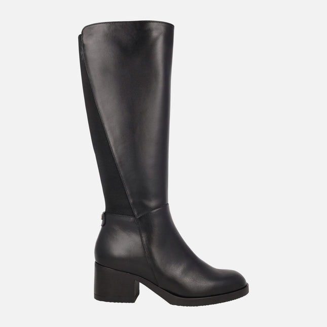 Botas de tacón y caña alta en combinado negro Santafé 62