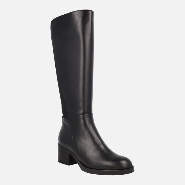 Botas de tacón y caña alta en combinado negro Santafé 62