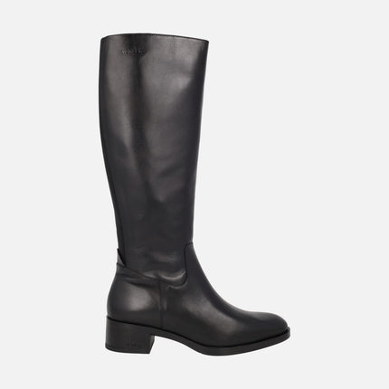 Botas altas Bonjour 08 en piel negra con pieza elástica en la parte trasera