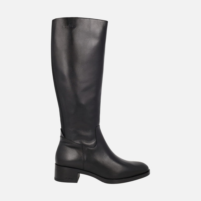 Botas altas Bonjour 08 en piel negra con pieza elástica en la parte trasera