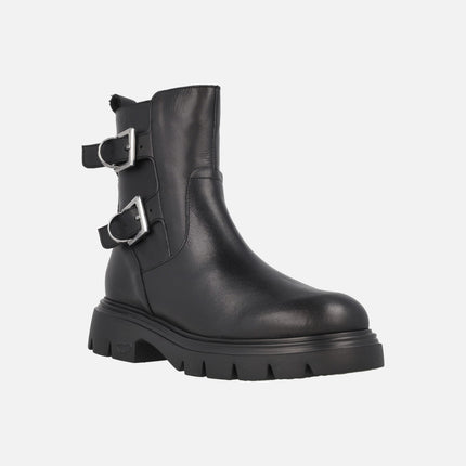 Black leather ankle boots with buckles and FLYGRIP sole