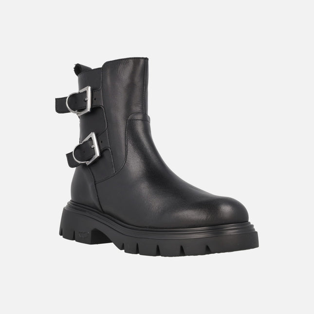 Botines negros de piel con hebillas y suela FLYGRIP
