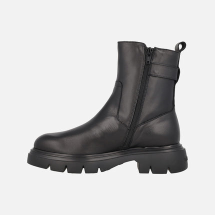 Black leather ankle boots with buckles and FLYGRIP sole