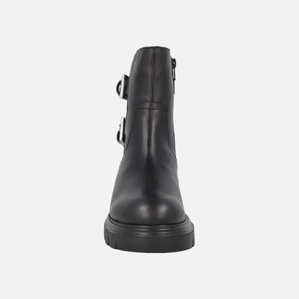 Black leather ankle boots with buckles and FLYGRIP sole