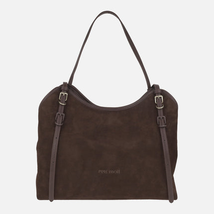 Bolsos para hombro con doble asa en acabado serraje