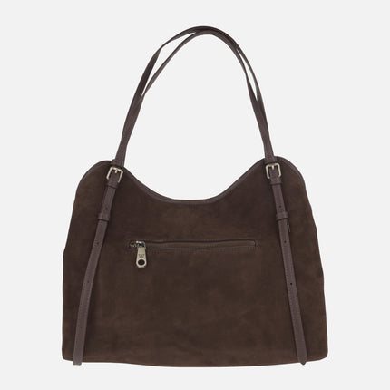 Bolsos para hombro con doble asa en acabado serraje