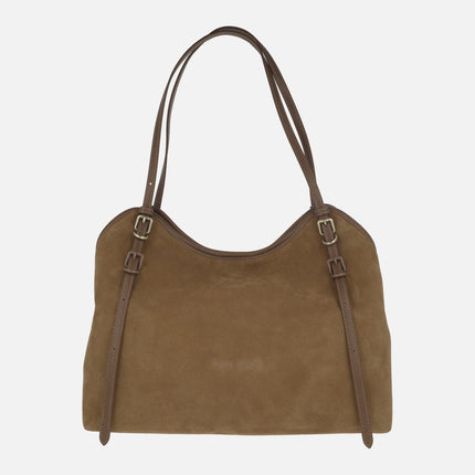 Bolsos para hombro con doble asa en acabado serraje