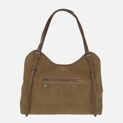 Bolsos para hombro con doble asa en acabado serraje